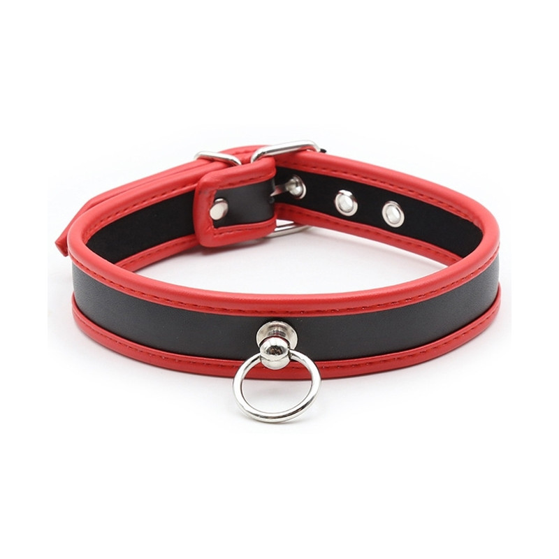 Generique Collier O Ring Simili Noir-Rouge
